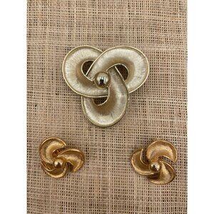 Vintage Judy Lee Gold-Tone Swirl Brooch Clip-On Earrings Set